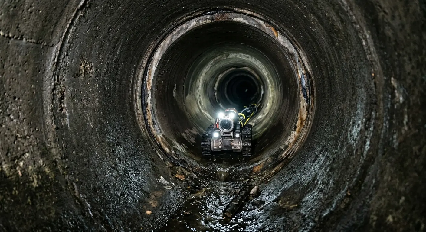 Robotic sewer camera inspecting pipe interior for Sewer Line Repair in Perry